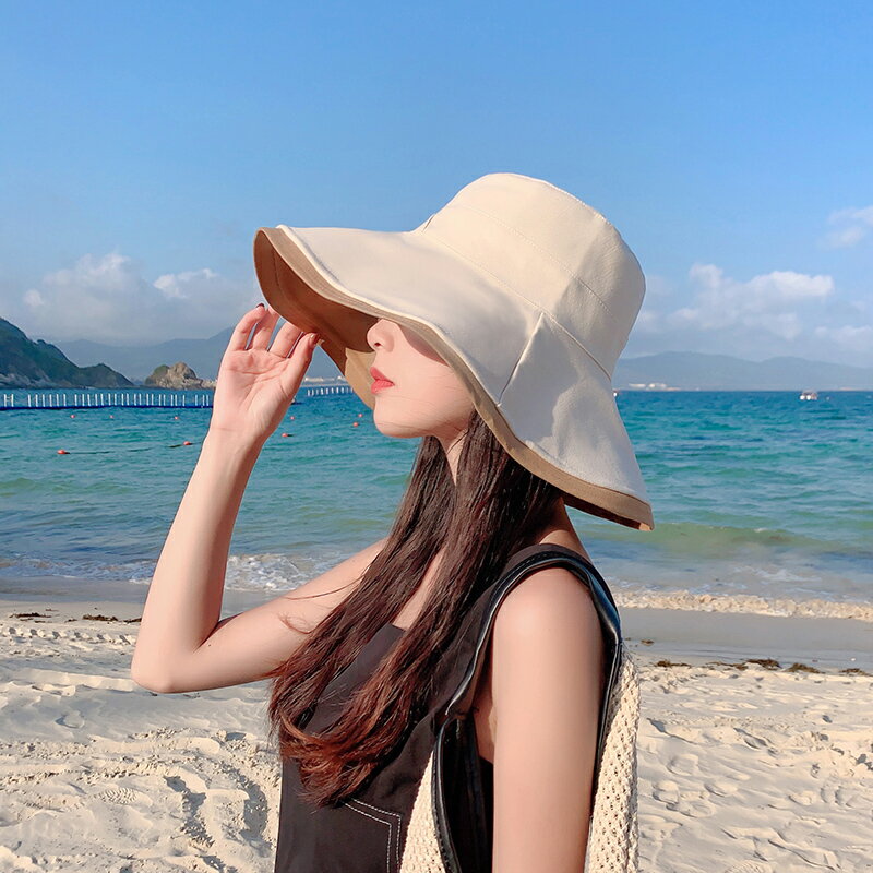 漁夫帽大帽檐双面渔夫帽 遮阳帽遮脸防晒帽防紫外线大沿太阳帽【淘夢屋】