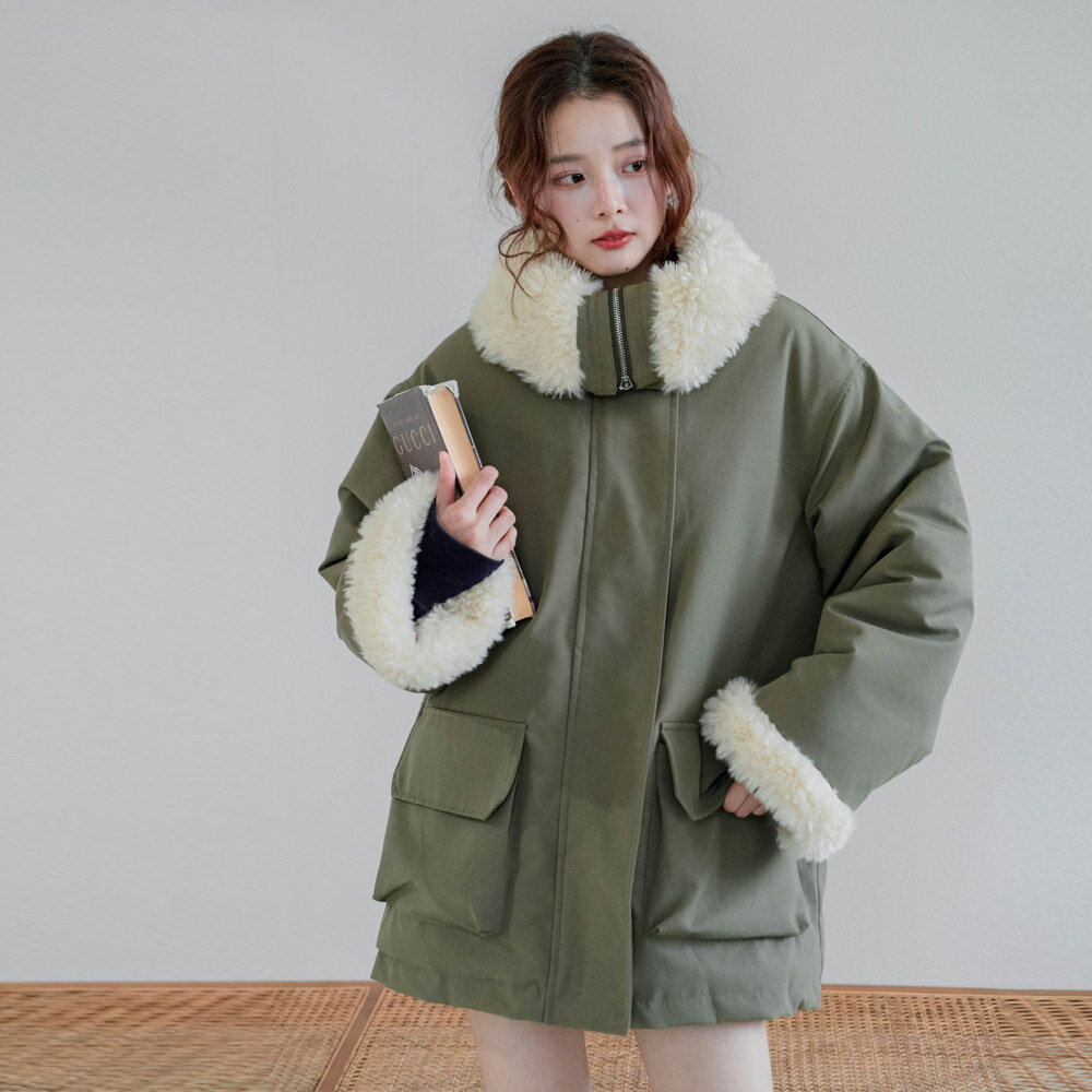 ★限時下殺$2190★MIUSTAR內襯口袋毛毛領派克風拉鍊外套大衣(共2色)1125預購【NR2507】