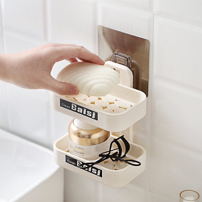 免打孔壁掛式香皂盒吸盤瀝水雙層肥皂盒衛生間香罩盒浴室創意皂托