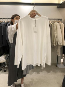韓國春裝寬松顯瘦純色圓領長袖打底衫t恤女上衣