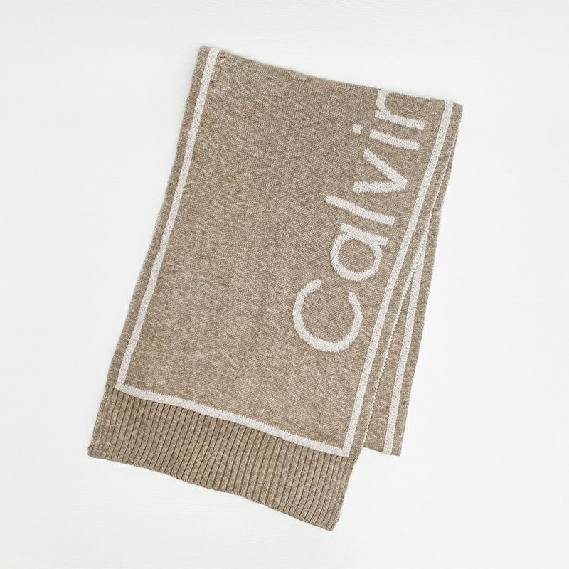 美國百分百【全新真品】Calvin Klein 圍巾 針織 雙面 CK 保暖配件 大logo 駝色 DB62