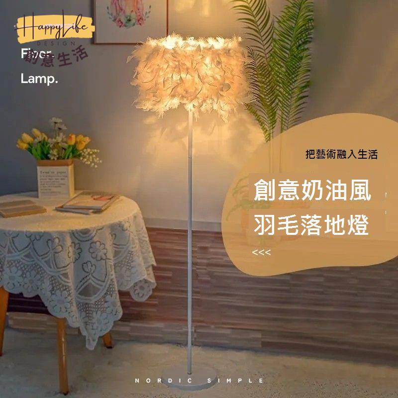 落地燈 ins羽毛簡約公主臥室北歐客廳 創意 網紅立式現代床頭臺燈[DD0417001]