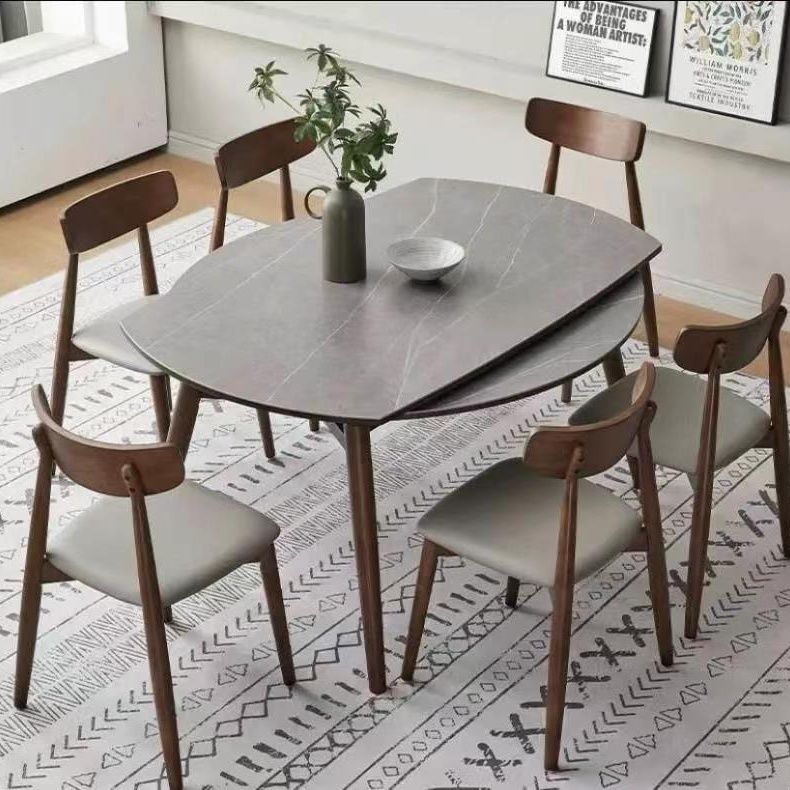 免運 餐桌椅組合 北歐實木巖板餐桌可伸縮折疊桌子輕奢現代簡約小戶型家用可變圓桌 特賣/快速出貨