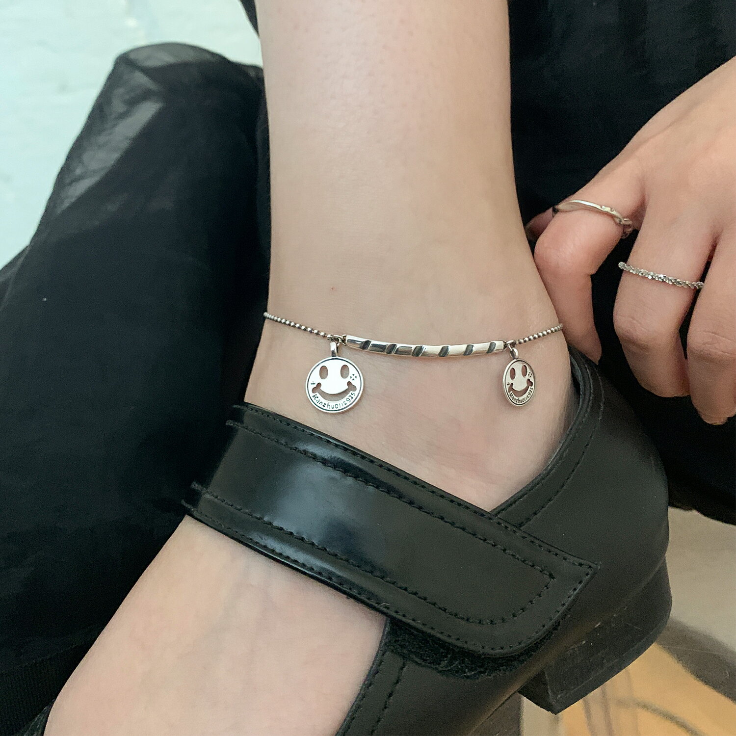 小寶925純銀笑臉高級感腳鏈女2021年新款ins小眾設計精緻網紅氣質