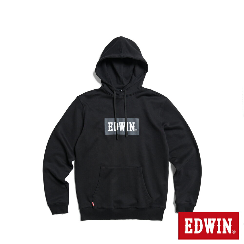EDWIN 立體波紋連帽長袖T恤-男款 黑色