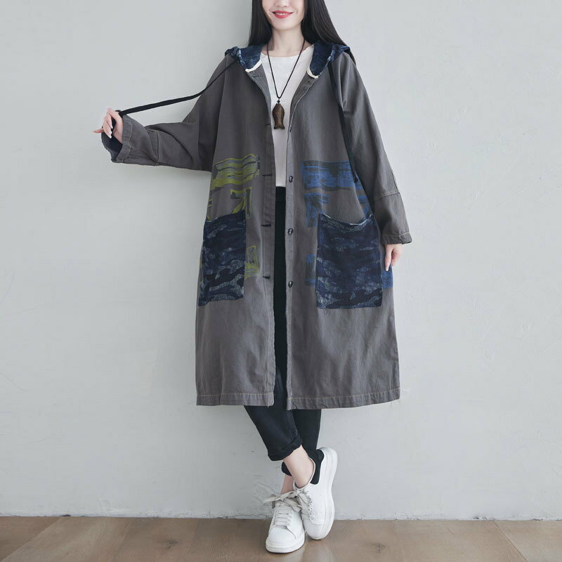 【巴黎精品】風衣外套民族風大衣-大碼做舊個性連帽女外套3色a1iq1