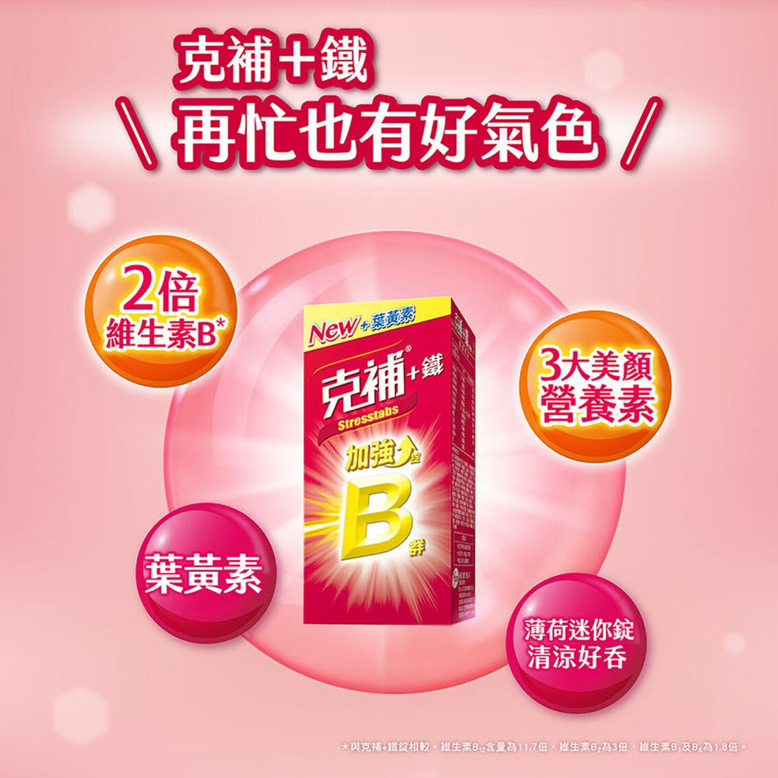 克補 B群+鐵加強錠 100顆/盒 克補鐵膜衣錠 2倍維生素B 添加葉黃素 3大美顏營養素【立赫藥局】 | 立赫健保藥局 | 樂天市場Rakuten