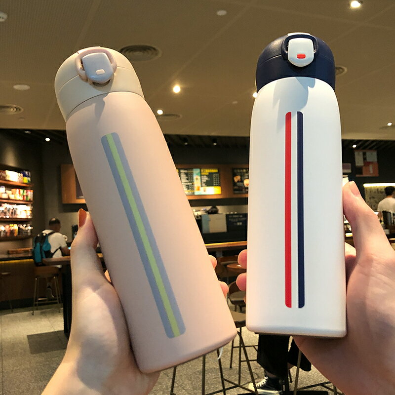 彈跳蓋保溫杯女學生簡約少女杯子系清新便攜大容量不銹鋼水杯女