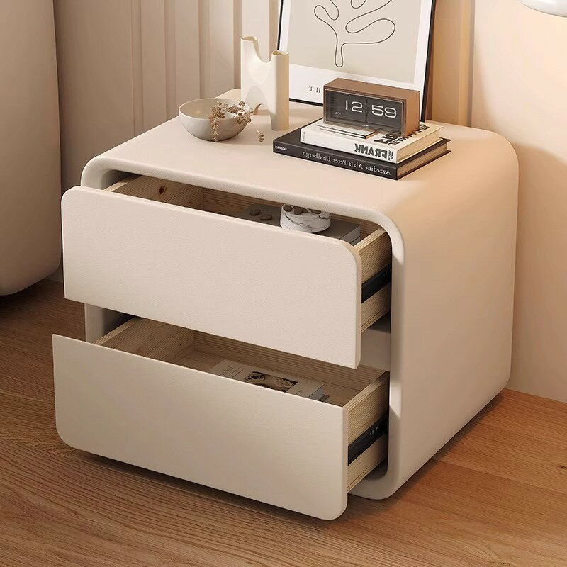 免運 智能床頭櫃奶油風智能 現代簡約實木臥室輕奢高級感極窄多功能床邊柜