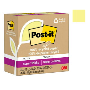 3M Post-it 利貼 狠黏 環保便條紙 76x76mm（70張 /本）黃色5本 /盒 654R-5SSCY