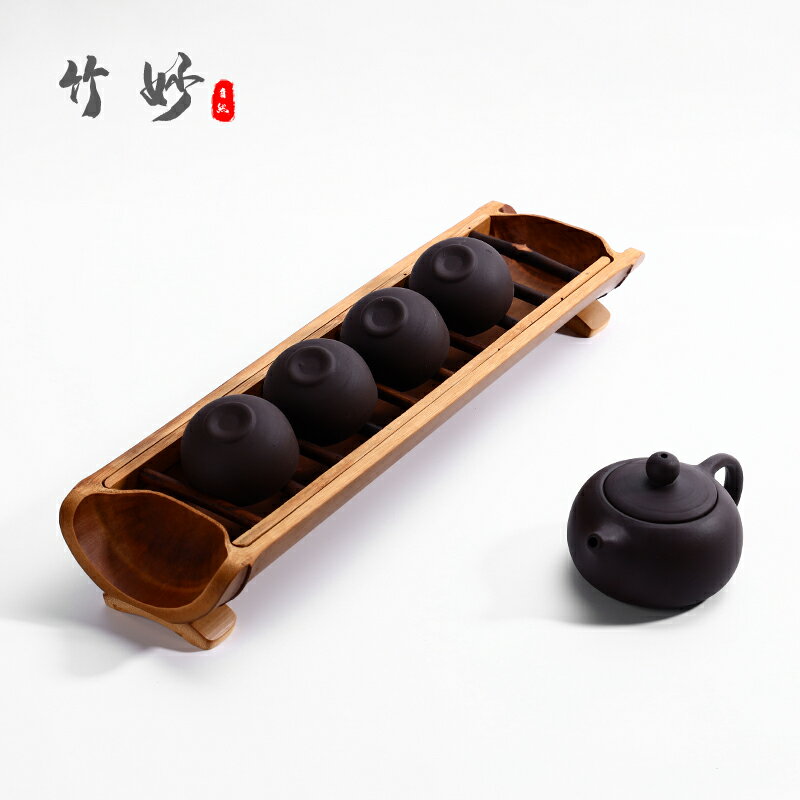 碳化竹杯架置物架 茶道瀝水架子 創意竹制工夫茶具單層晾杯架