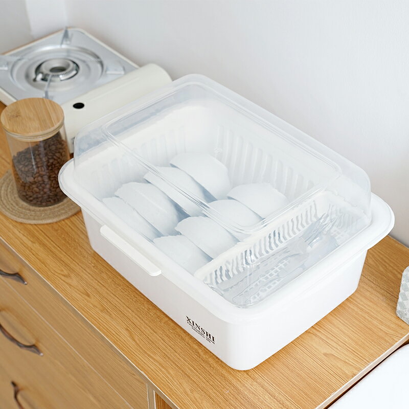 碗筷收納盒餐具收納箱廚房裝放碗碟大碗柜瀝水架家用碗盆帶蓋碗架1入