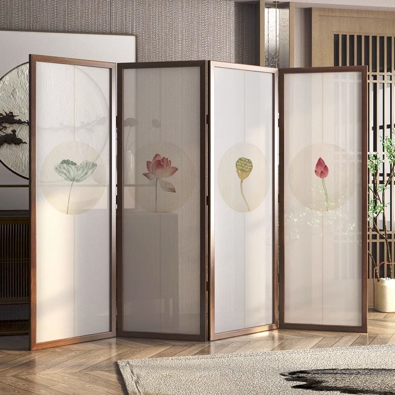 免運附發票 實木屏風 竹編屏風 茶室屏風折疊移動荷花辦公室新中式隔斷屏障實木客廳玄關禪意遮擋 快速出貨