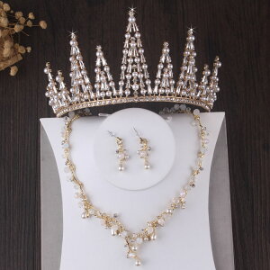 新娘套鏈原創設計美學皇冠項鏈耳環三件套婚紗飾品生日頭飾十八歲