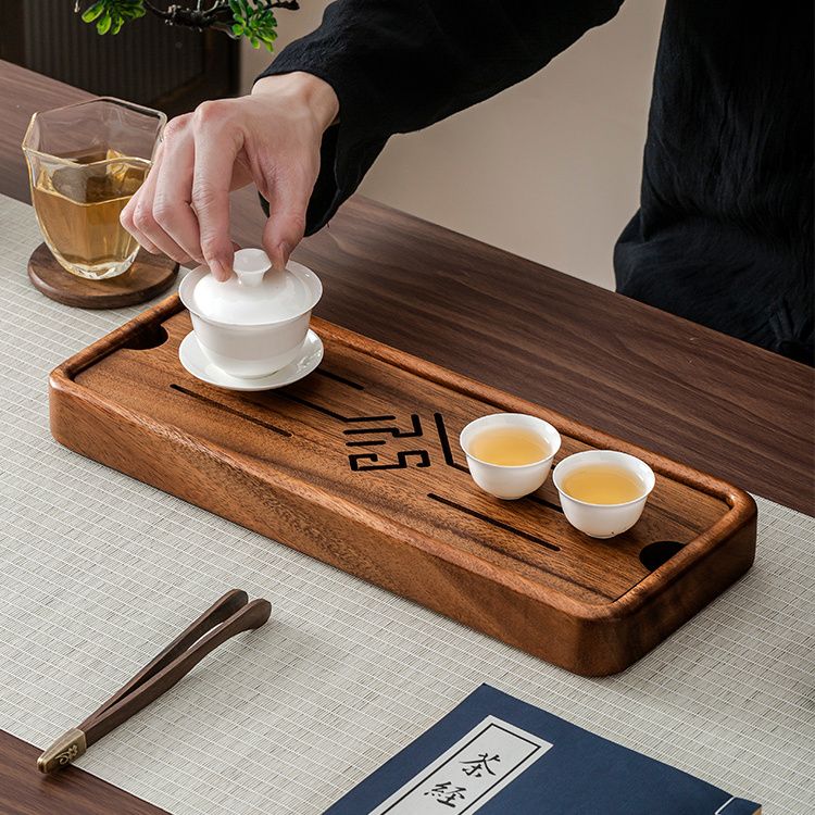 免運 超低價 可開票 胡桃木茶盤實木家用茶海小型中式木質儲水功夫幹泡茶具泡茶託盤 快速發貨
