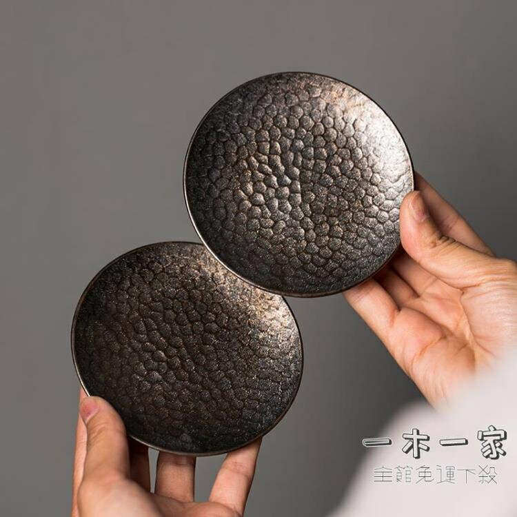 杯墊 手工日式茶道陶瓷杯墊創意復古錘紋家用圓形茶碗杯託