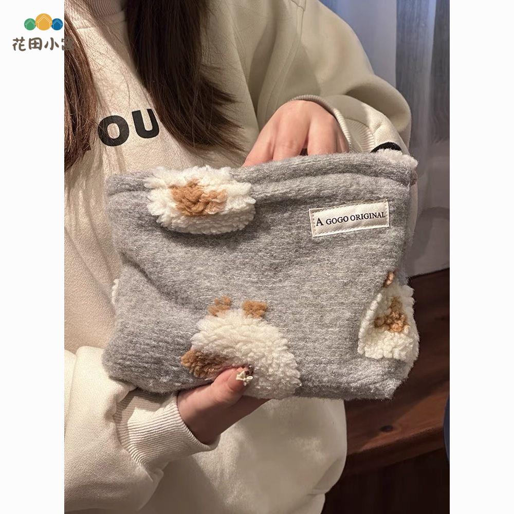 新款毛呢羊羔毛化妝包 ins風化妝品收納袋內膽包 便攜大容量 手拿包 [PP0513021]