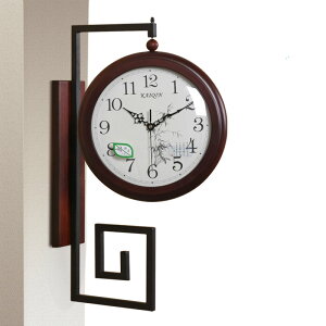 凱琴中國風木頭雙面掛鐘新中式靜音定制掛表客廳過道臥室時鐘表