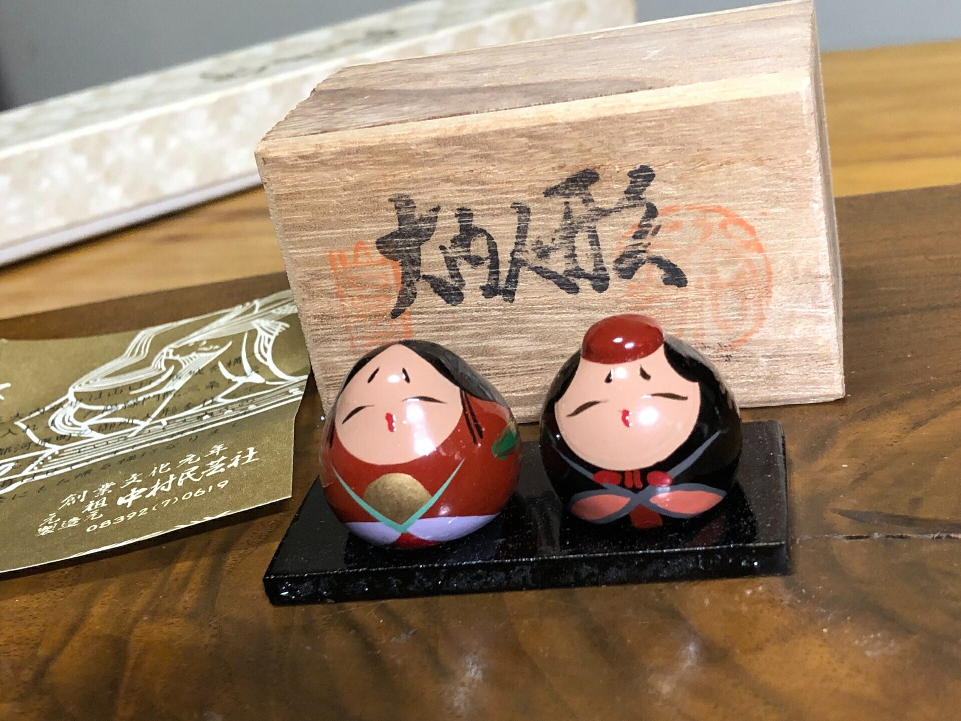 日本中古回流實木漆器手繪大內人形置物擺飾 茶寵 迷你娃娃玩偶
