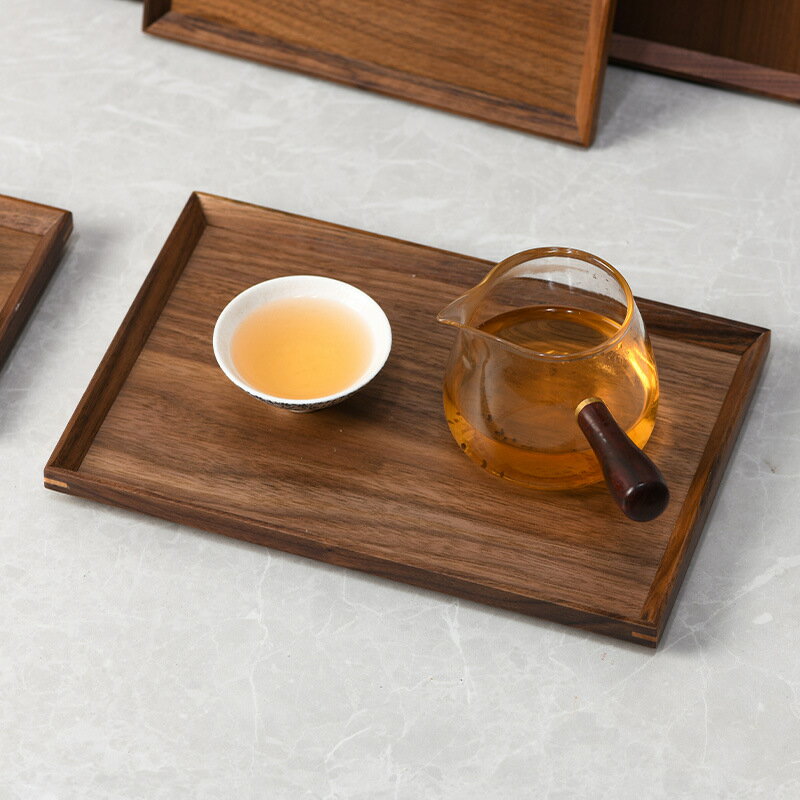 【喜挖】黑胡桃木中式木質託盤 方形西餐水果披薩盤咖啡乾果紅色盤子 2