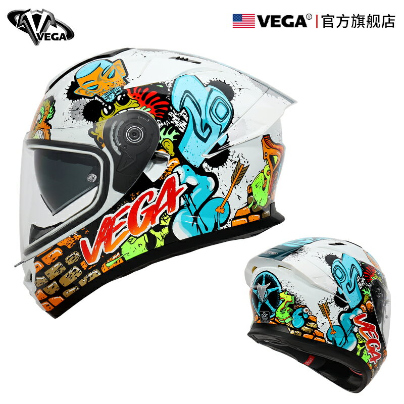 美國VEGA摩托車頭盔男女碳纖大尾翼冬季機車全盔藍牙個性酷跑3C
