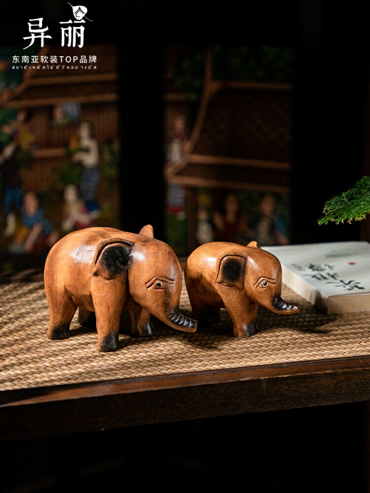 泰國家居飾品創意卡通木雕小象擺件酒柜裝飾品大象工藝品擺設