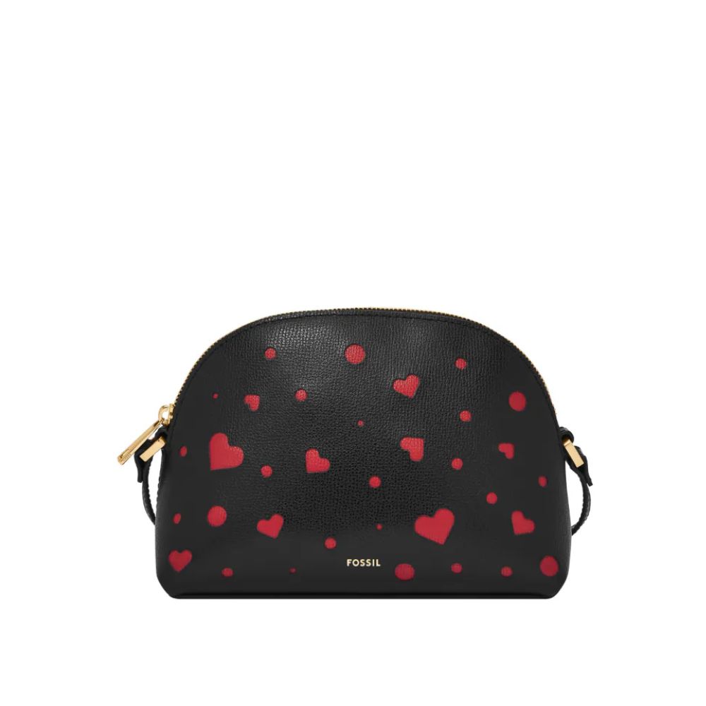 送禮首選 ★ OUTLET款/FOSSIL  Bri 真皮半月斜背包-黑色 x 紅色愛心 SHB3257623   附防塵袋+提袋【全館滿額折價★FOSSIL全系列包夾送美妝蛋】 女神手袋