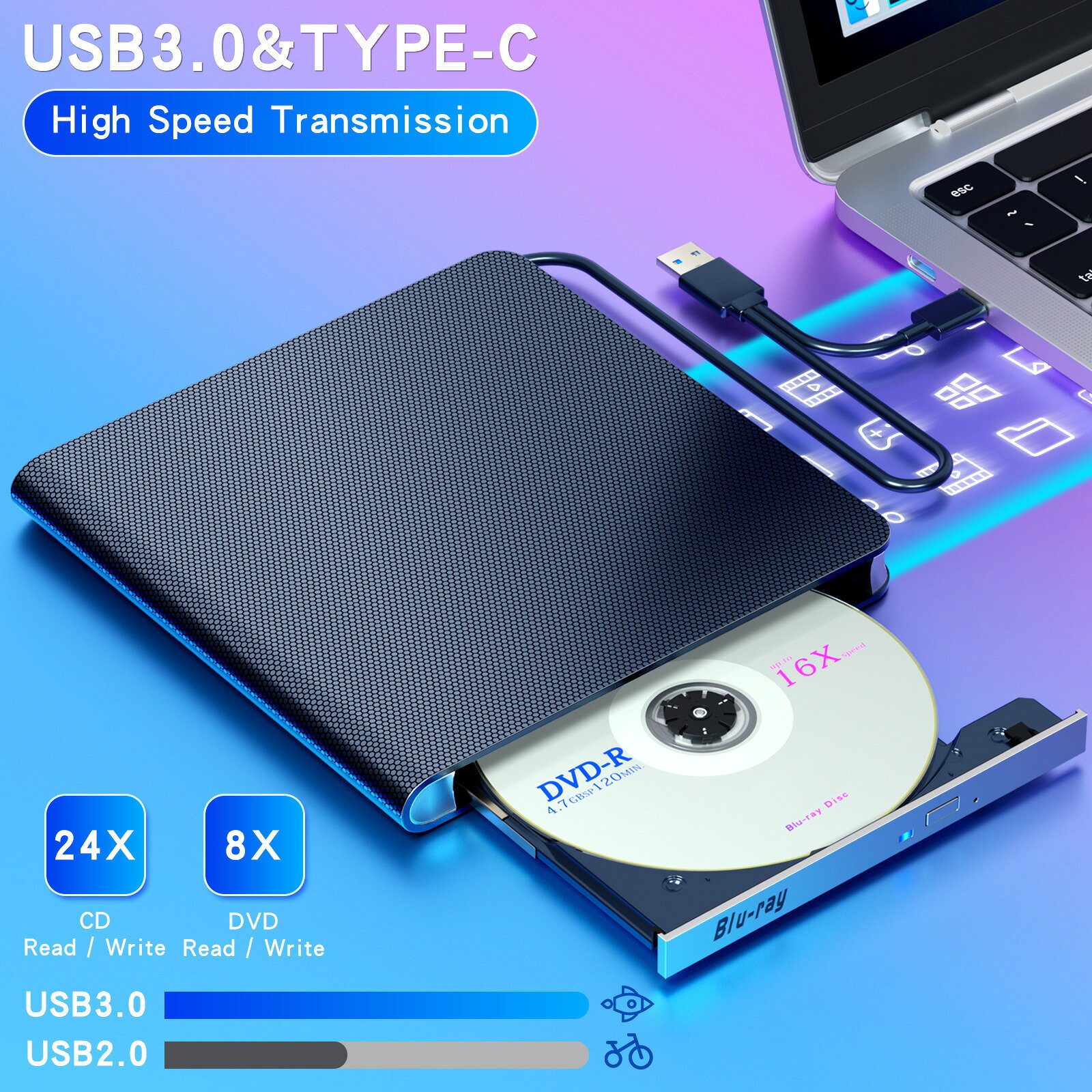 新款藍光多功能高速usb/typec外接dvd筆記本移動電腦臺式燒錄光碟機【北歐家居生活】