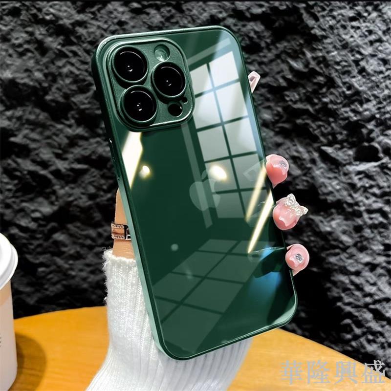 華隆 適用於 iPhone 15 14 13 12 11 Pro Max Pro Plus 鏡面玻璃手機殼的 9D 矽膠玻璃殼