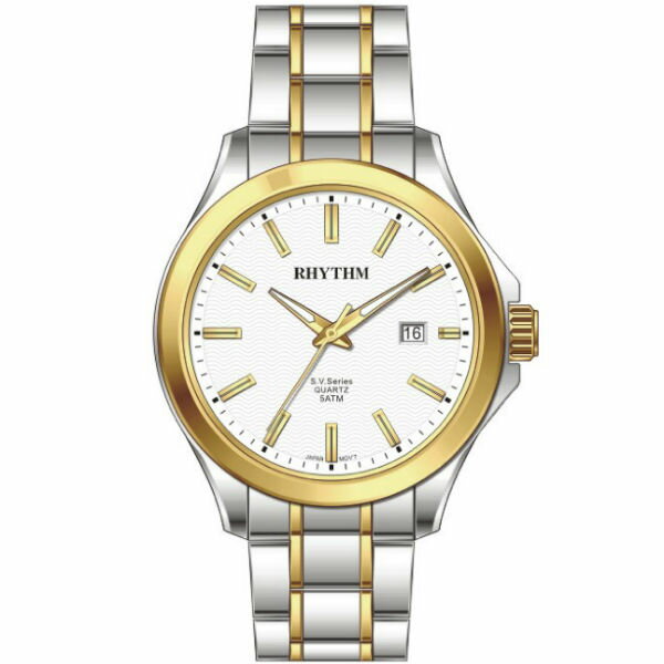 Rhythm 日本麗聲鐘時針 大眾系列波形紋路流行腕錶 (GS1609S03) 金x銀 / 24mm｜樂天全館特惠中★指定刷卡回饋10%