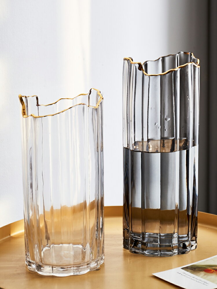 輕奢透明玻璃花瓶現代簡約客廳水養插花玄關臥室餐桌裝飾擺件