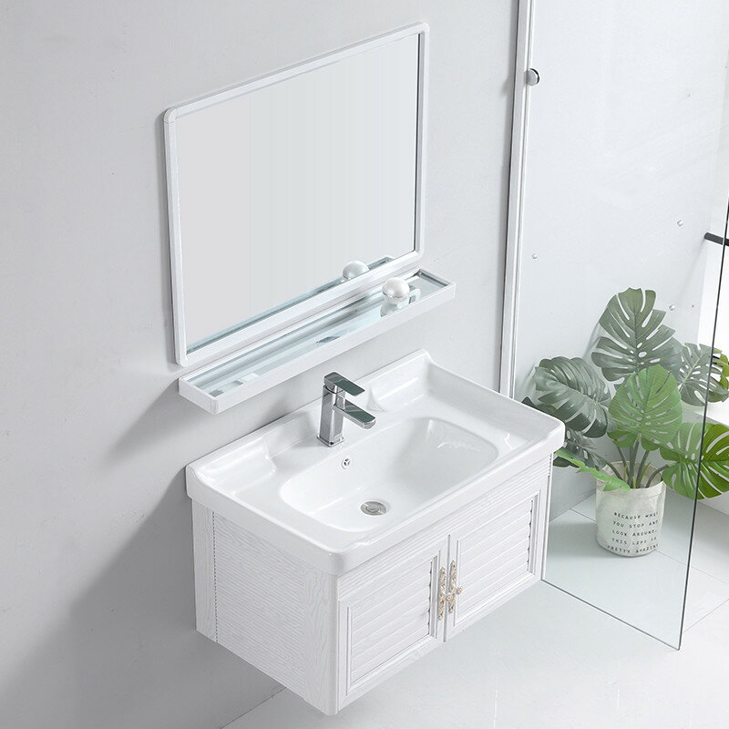 掛墻式浴室柜鏡柜簡約衛生間小戶型太空鋁洗漱臺洗手臉面盆柜組合