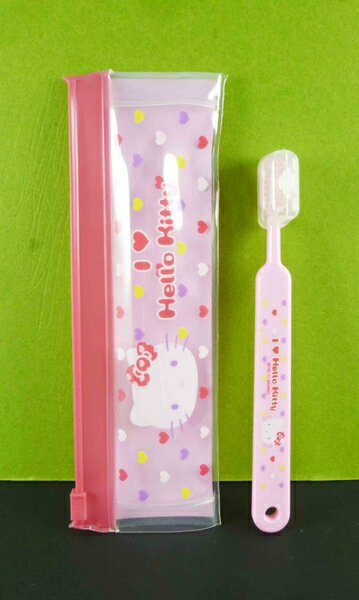 【震撼精品百貨】Hello Kitty 凱蒂貓~牙刷膏組-臉愛心圖案附袋#33274