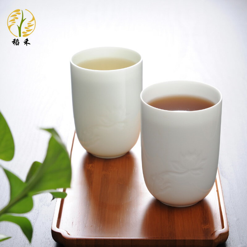 景德鎮陶瓷茶杯白瓷雕花水杯家用泡茶喝水杯子青瓷辦公室客廳簡約