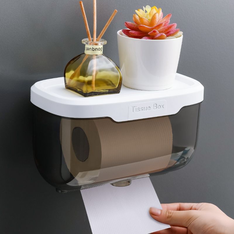 免打孔衛生間紙巾盒防水廁所浴室紙巾架洗手間透明抽卷紙盒置物架