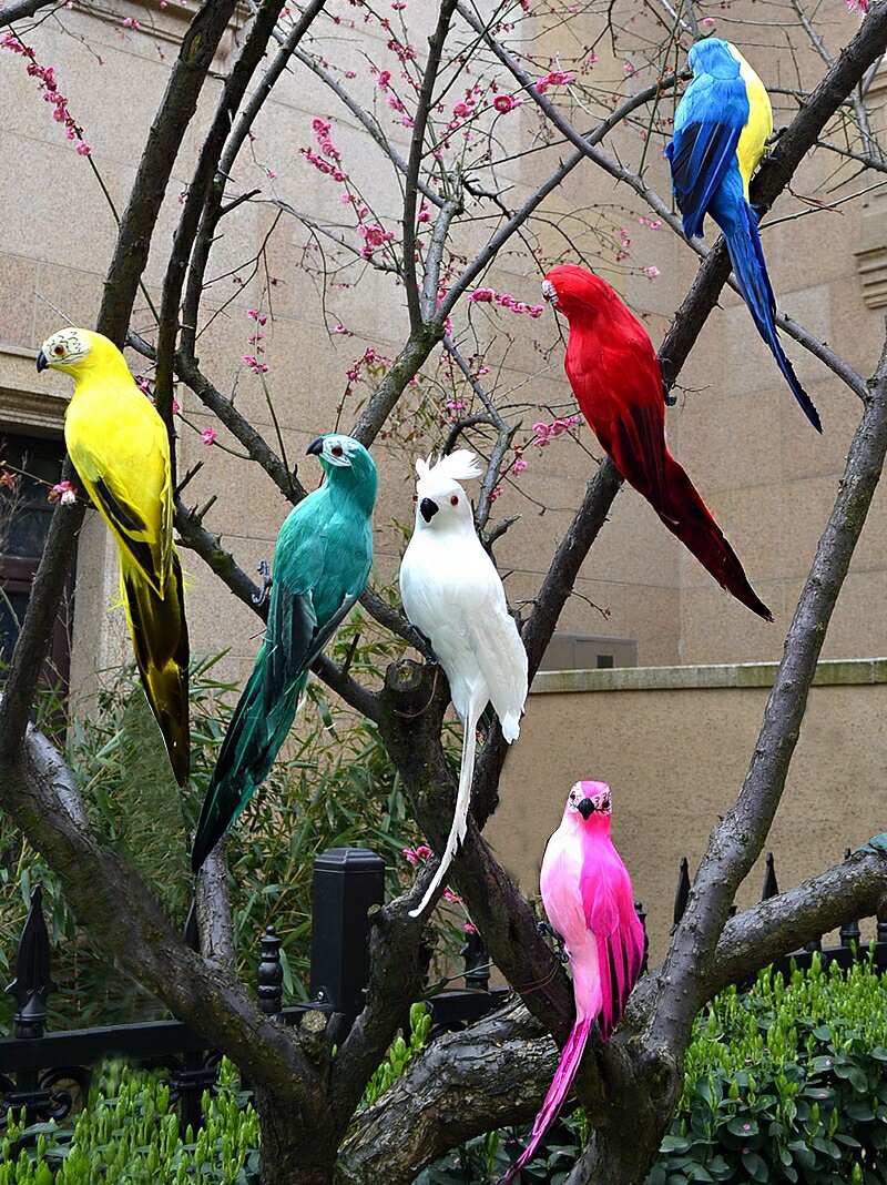 創意模擬鳥羽毛小鳥彩色鸚鵡假鳥擺件花園櫥窗裝飾道具工藝品掛件