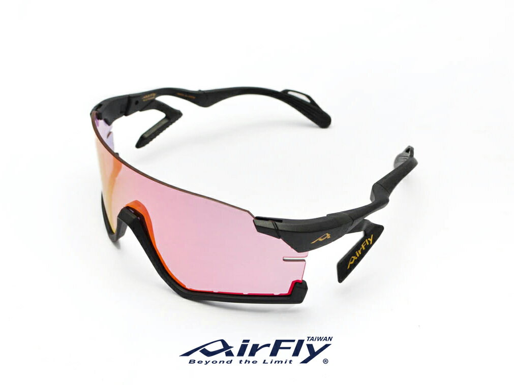 【AirFly】AF306RE-C2 無鼻墊運動太陽眼鏡 環法選手推薦 粉色防水防霧鏡片 神秘黑/金