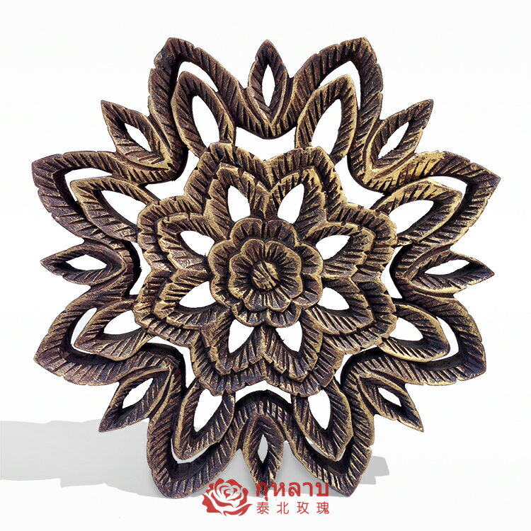 泰國工藝品 手工雕刻圖騰花木雕掛件壁飾墻飾 東南亞家居裝修飾品1入