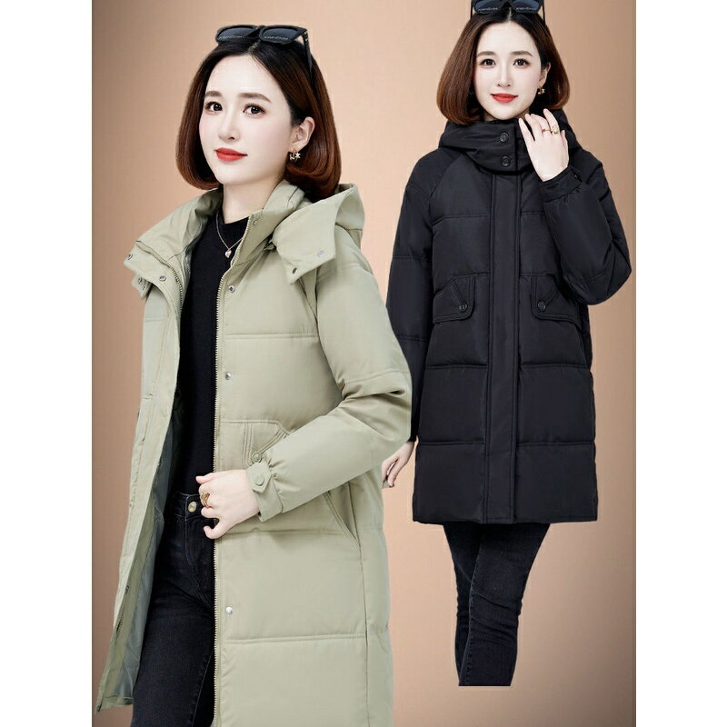 加厚保暖冬天外套 新版登絲波羽絨服女中老年媽媽裝洋氣中長版顯瘦保暖外套冬韓版 羽絨外套連帽 長款11