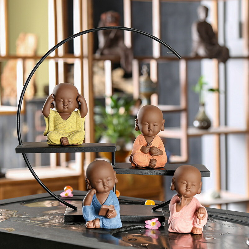 功夫紫砂茶寵擺件精品可養個性手工小和尚雕塑人物創意茶玩配件1入