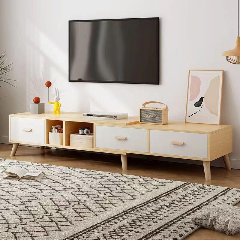 2024新款電視柜現代簡約小戶型客廳家用地柜北歐實木腳簡易可伸縮電視機柜