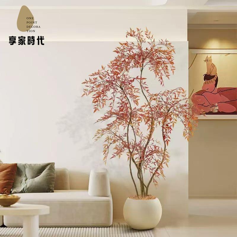 限時下殺 仿真花 假花 綠植 南天竹高階輕奢模擬綠植大型落地盆栽室內軟裝客廳裝飾擺件假植物八折下殺wy22