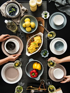 美式碗碟套裝家用現代簡約高檔創意碗盤網紅精致小餐具北歐風格