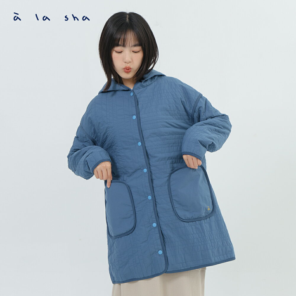 a la sha 連帽長版鋪棉外套 1