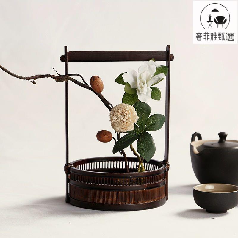 全網低價 復古新中式客廳小原流竹編花器花籃花瓶乾花插花花道禪意擺件 SFY12-24 快速出貨 公司貨