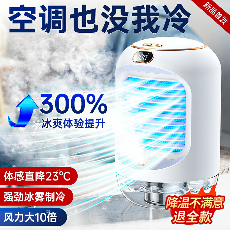 [噴霧加濕]移動桌面製冷空調扇USB自動搖頭夜燈小型水冷風扇