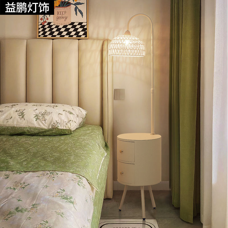免運 附發票 落地燈 110v落地燈 燈具 奶油風落地燈客廳沙發設計感臥室智慧床頭櫃一體侘寂氛圍立式臺燈