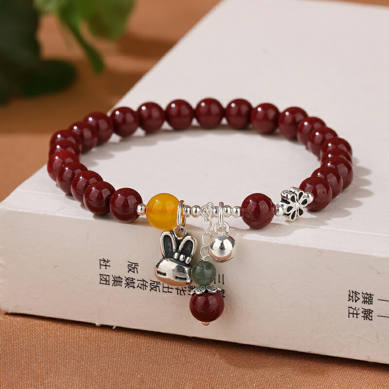 硃砂手鍊朱砂手串-7mm925純銀和闐玉瑪瑙女飾品74fq10【獨家進口