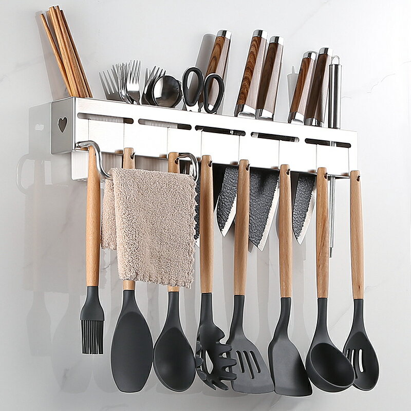 不銹鋼刀架菜刀廚房用品多功能置物架壁掛式筷子筒刀具一體收納架