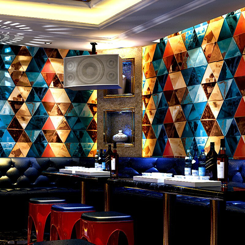 KTV墻紙3d立體個性時尚閃光墻布酒吧酒店花俏舞廳包廂主題房壁紙 藍橙